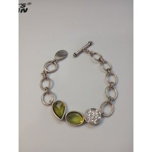 Lia Sophia 7.5" Silver Tone Chain & Green Rhinestone "Hypnotic" Bracelet